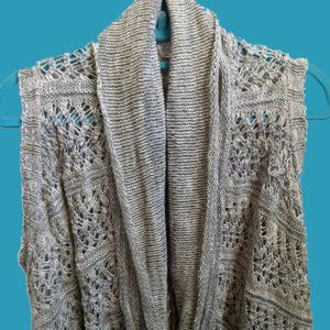 Say What? Questions - Grey Crochet Sleeveless Open Cardigan Poncho Shawl 3x